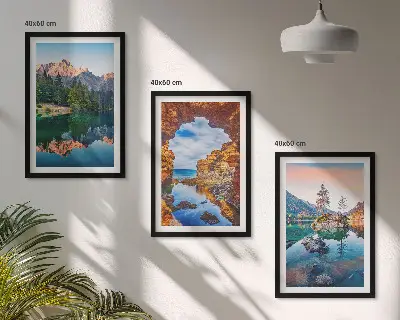 Juego de 3 cuadros con reflejos de rocas en lagos de montaña