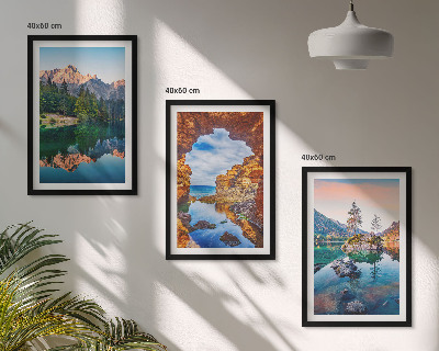 Juego de 3 cuadros Reflejos de rocas en lagos de montaña