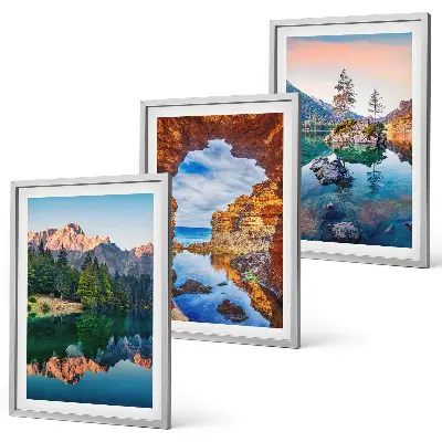 Juego de 3 cuadros con reflejos de rocas en lagos de montaña