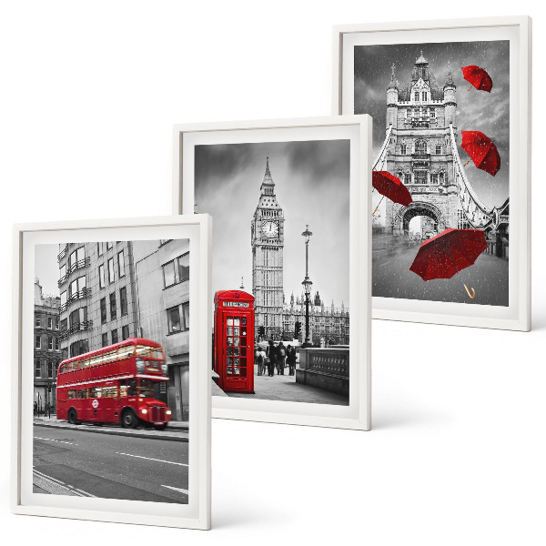 Set de 3 cuadros para salón Acentos rojos Londres