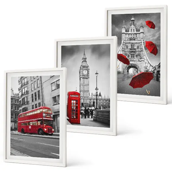 Set de 3 cuadros para salón con diseño de acentos rojos de Londres