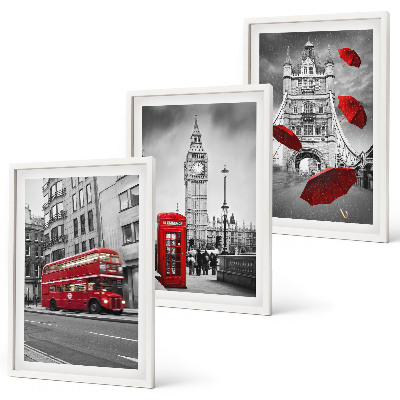 Set de 3 cuadros para salón Acentos rojos Londres