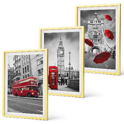 Set de 3 cuadros para salón Acentos rojos Londres