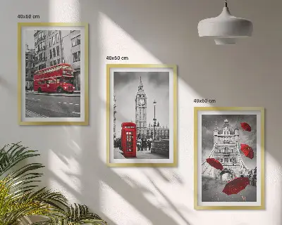 Set de 3 cuadros para salón con diseño de acentos rojos de Londres
