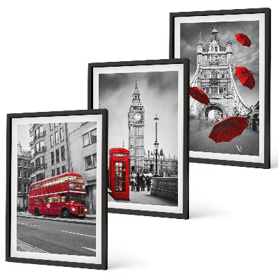 Set de 3 cuadros para salón Acentos rojos Londres