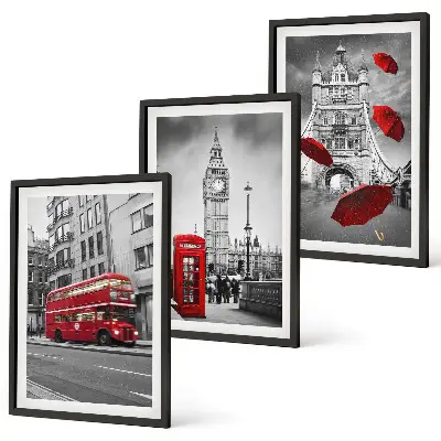 Set de 3 cuadros para salón con diseño de acentos rojos de Londres