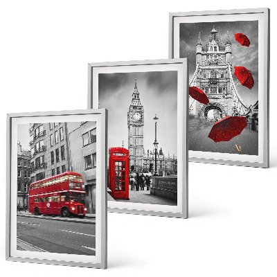 Set de 3 cuadros para salón Acentos rojos Londres