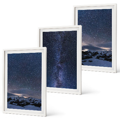 Juego de 3 cuadros cielo nocturno montañas estrellas