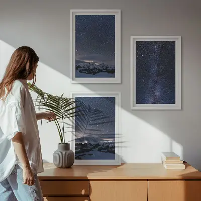 Juego de 3 cuadros diseño de estrellas y montañas bajo el cielo nocturno