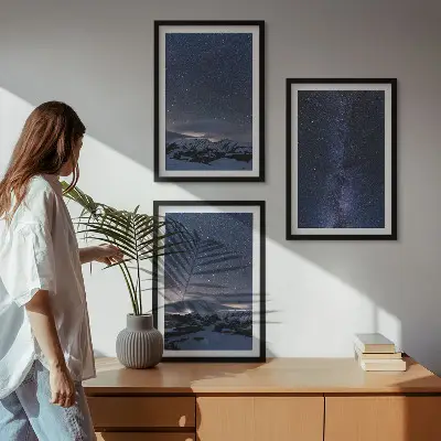 Juego de 3 cuadros diseño de estrellas y montañas bajo el cielo nocturno