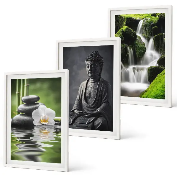 Set de 3 cuadros para salón decorados con pinturas relajantes de estilo zen con agua