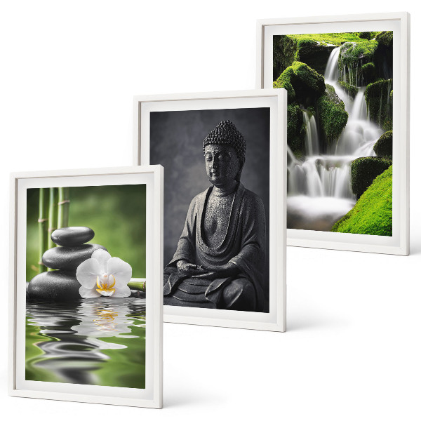 Set de 3 cuadros para salón Pinturas relajantes de estilo zen con agua.