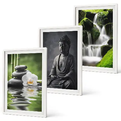 Set de 3 cuadros para salón decorados con pinturas relajantes de estilo zen con agua