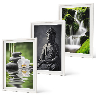 Set de 3 cuadros para salón Pinturas relajantes de estilo zen con agua.