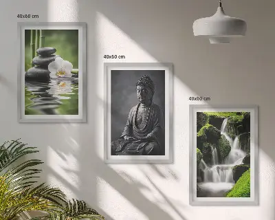 Set de 3 cuadros para salón decorados con pinturas relajantes de estilo zen con agua