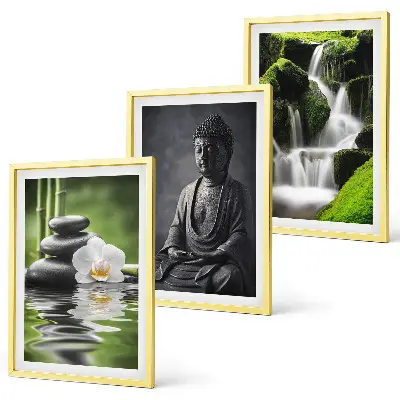 Set de 3 cuadros para salón decorados con pinturas relajantes de estilo zen con agua