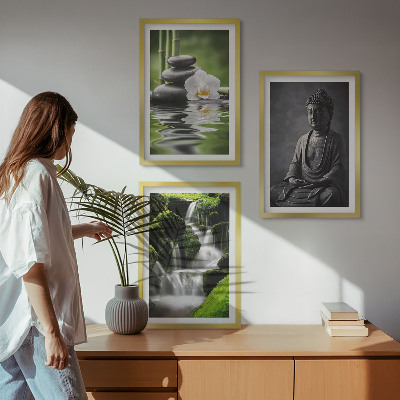 Set de 3 cuadros para salón Pinturas relajantes de estilo zen con agua.