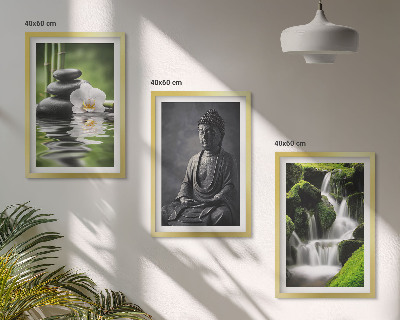 Set de 3 cuadros para salón Pinturas relajantes de estilo zen con agua.