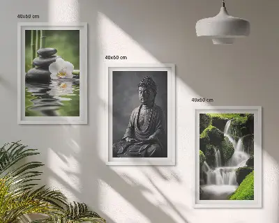 Set de 3 cuadros para salón decorados con pinturas relajantes de estilo zen con agua