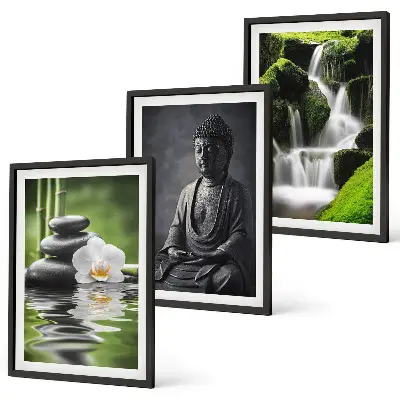Set de 3 cuadros para salón decorados con pinturas relajantes de estilo zen con agua