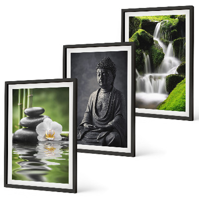 Set de 3 cuadros para salón Pinturas relajantes de estilo zen con agua.