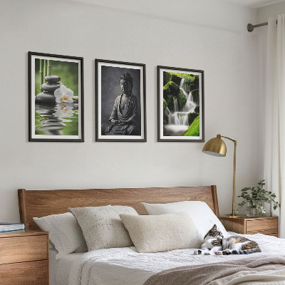 Set de 3 cuadros para salón Pinturas relajantes de estilo zen con agua.
