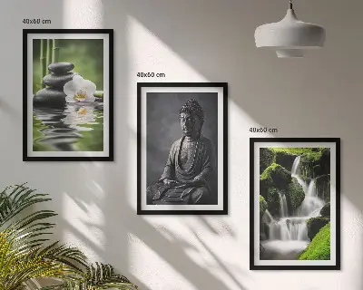 Set de 3 cuadros para salón decorados con pinturas relajantes de estilo zen con agua