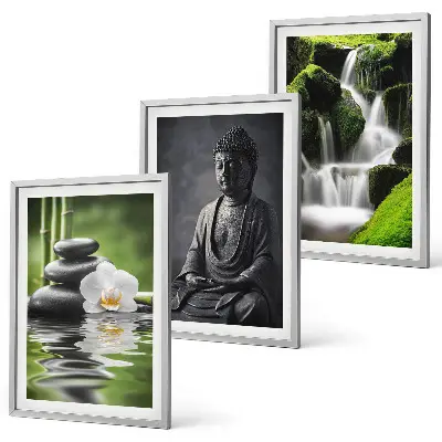 Set de 3 cuadros para salón decorados con pinturas relajantes de estilo zen con agua