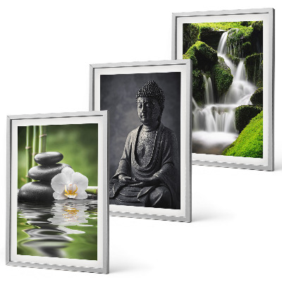Set de 3 cuadros para salón Pinturas relajantes de estilo zen con agua.