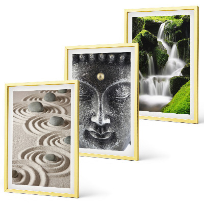Juego de 3 cuadros La paz de las piedras de la cascada zen de Buda