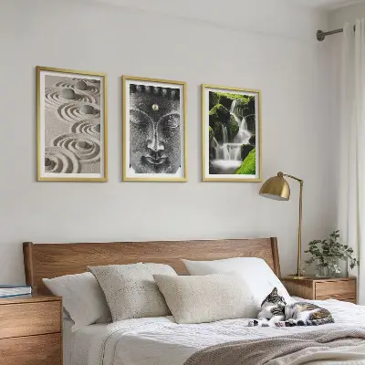 Cuadros decorativos zen de Buda juego de 3 piezas con cascada y piedras
