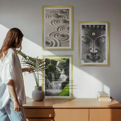Cuadros decorativos zen de Buda juego de 3 piezas con cascada y piedras