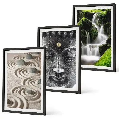 Cuadros decorativos zen de Buda juego de 3 piezas con cascada y piedras