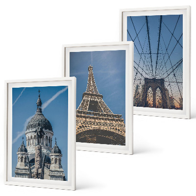 Set de 3 cuadros para salón Vistas de edificios de ciudades de todo el mundo.