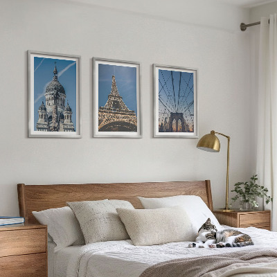 Set de 3 cuadros para salón Vistas de edificios de ciudades de todo el mundo.