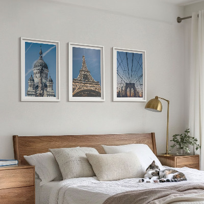 Set de 3 cuadros para salón Vistas de edificios de ciudades de todo el mundo.