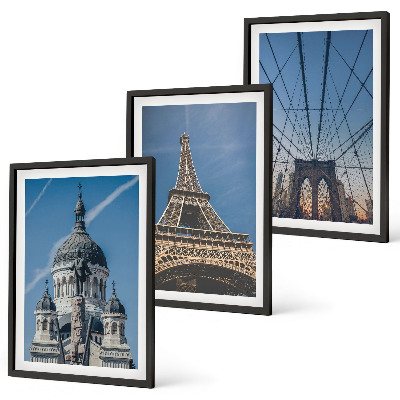 Set de 3 cuadros para salón Vistas de edificios de ciudades de todo el mundo.