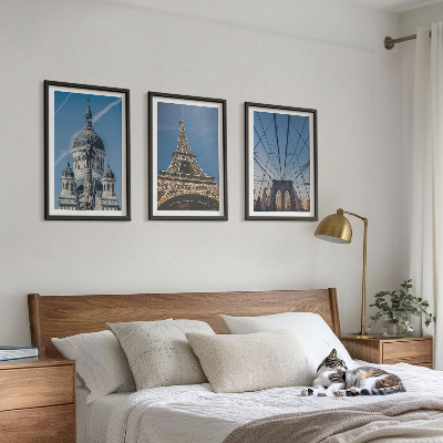 Set de 3 cuadros para salón Vistas de edificios de ciudades de todo el mundo.