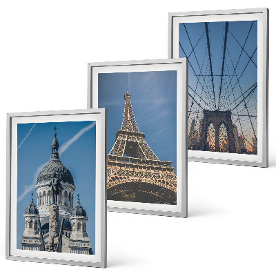 Set de 3 cuadros para salón Vistas de edificios de ciudades de todo el mundo.