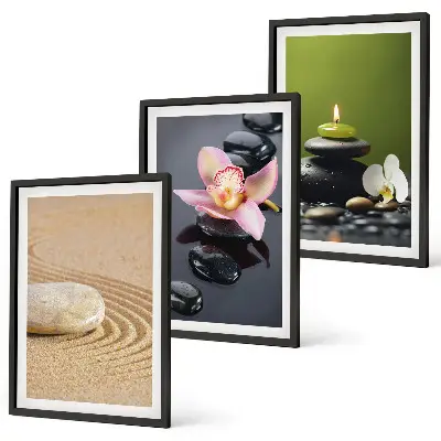 Juego de 3 cuadros con motivos relajantes de piedras zen