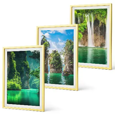 Set de 3 cuadros para salón con diseño de paisajes verdes y cascadas
