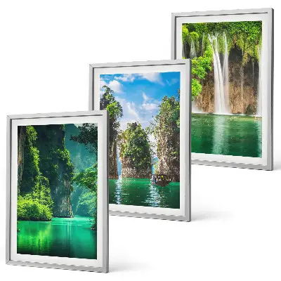 Set de 3 cuadros para salón con diseño de paisajes verdes y cascadas