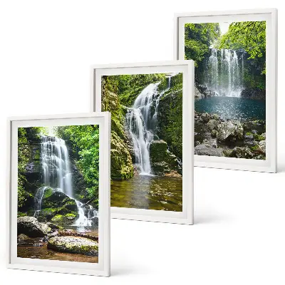 Set de 3 cuadros para salón con diseño de cascadas y entorno verde