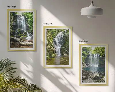 Set de 3 cuadros para salón con diseño de cascadas y entorno verde