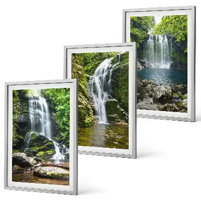 Set de 3 cuadros para salón con diseño de cascadas y entorno verde
