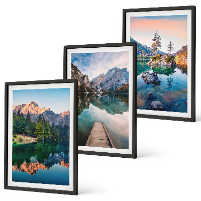 Juego de 3 cuadros Reflejo de lagos de montaña en el bosque