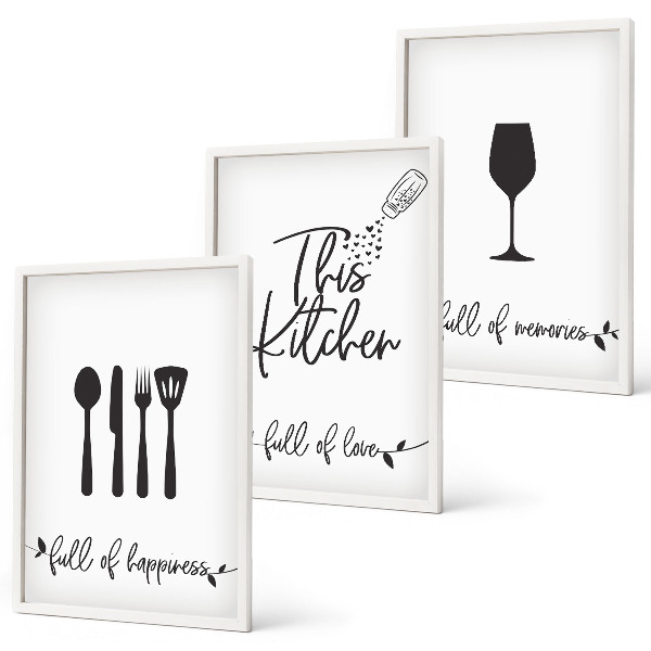 Set de 3 cuadros para salón Diseños de utensilios de cocina