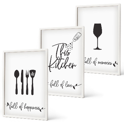 Set de 3 cuadros para salón Diseños de utensilios de cocina