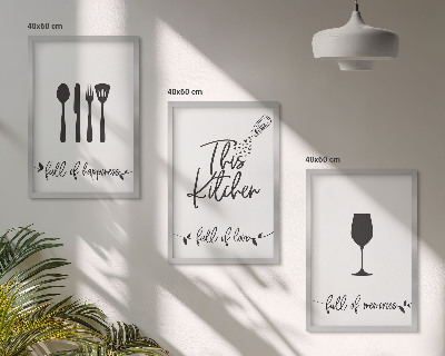 Set de 3 cuadros para salón Diseños de utensilios de cocina