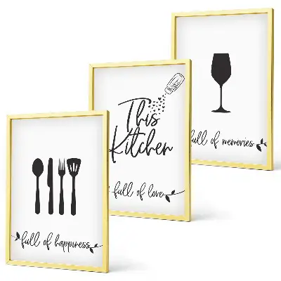 Set de 3 cuadros decorativos con diseños de utensilios de cocina para salón